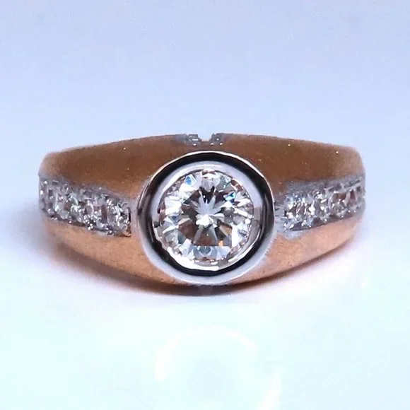 .70ct Natural round diamond mens ring 14kt brushed satin gold